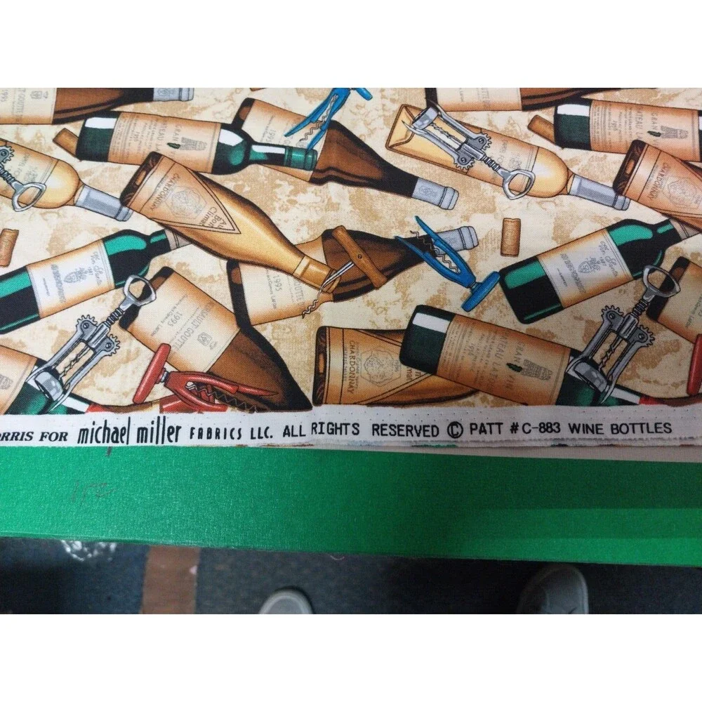 2 Pieces Cotton Fabric 1 1/2 and 1/2 Yards C883 Michael MIller Wine Bottles